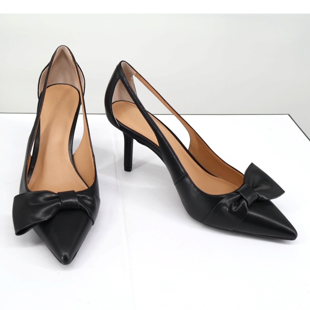 ON 34th Elayne Black Bow Pointed Toe D'Orsay Heels Stiletto Pump‎ Sz 10M